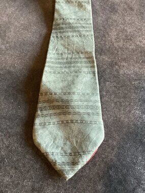VTG REQUIREMENTS Green Stripped Geometric 100% Italian Silk Necktie